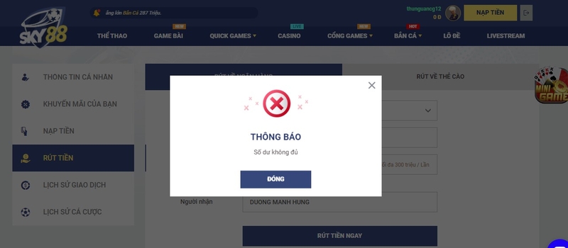 Những lưu ý khi thực hiện quá trình rút tiền Sky88